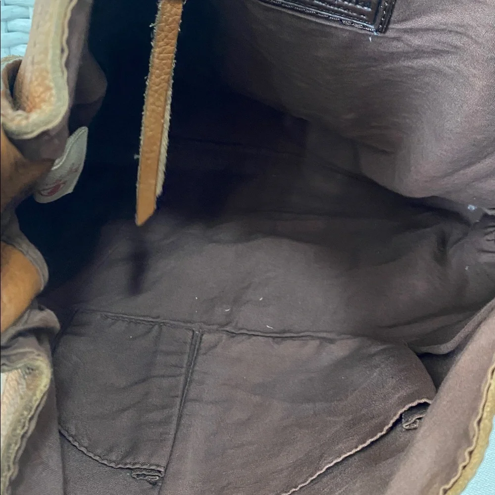 Lucky Brand Vintage Brown Pebbled Leather Hobo Slouchy Whipstitched Bag